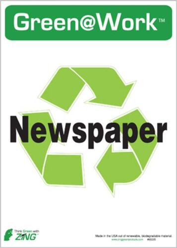 ZING Green Safety Green at Work Sign, Newspaper, Recycle Symbol