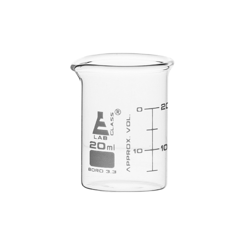 Beaker, 20ml - Borosilicate Glass, Low Form, ASTM - 5ml Graduations, Pack of 12