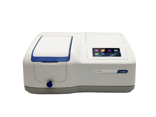 VWR Spectrophotometer Pv4 Visible, Single Beam VIS; Light Source: Tungsten Lamp; Wavelength Range: 315-1100nm; Band Width: 2nm; Measuring Procedure: Photometry, Quantitation, Spectrum Scanning; Display: 5 inch color touch screen; Output: USB, Seriel Port, Bluetooth; 6 Languages