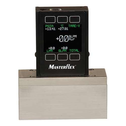Masterflex® Gas Mass Flowmeter, Low Pressure Drop, TFT LCD, 7-30 VDC, RS-232; 0-2 sccm