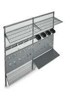 Wall Storage System with Two LocBoards, LocHook Asst., Two Wire Shelves, Steel Shelf