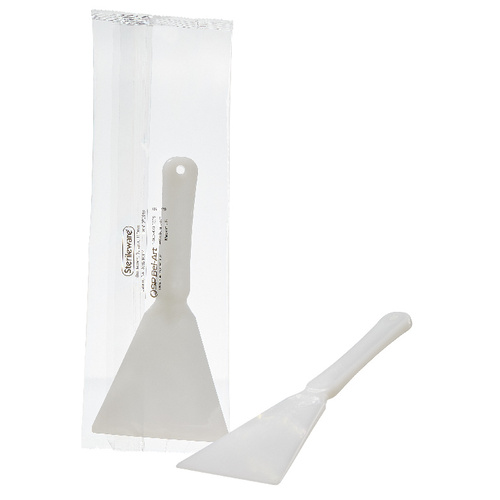 Scraper, Triangular, sterile, plastic, perfect for cutting, cleaning and general scraping, High density polyethylene (HDPE), Individually wrapped, Gamma irradiated, Ideal for use in the manufacture and quality assurance of creams, ointments and pastes, 11cm blade width, Length: 8-7/8in