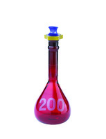 KIMBLE® RAY-SORB® Amber Heavy Duty Wide Mouth Volumetric Flask, Polyethylene Stopper, DWK Life Sciences