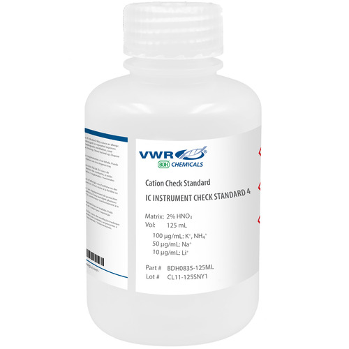 VWR IC Instrument Ion Cation Check Standard 4 in 0.5% HNO3, 125 mL
