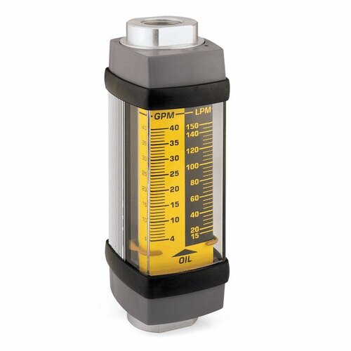 Hedland Flow Meter, 1/2in. Alum, 1.0/10 GPM Oil 1/2" Aluminum Body, NPTF Connection