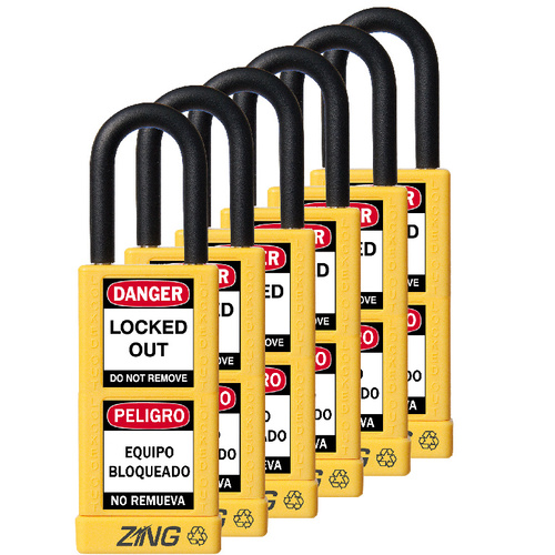 ZING Green Safety RecycLock Safety Padlock, Keyed Alike,1-¹/₂" Shackle, 3" Long Body, 6 Pack, ZING Enterprises