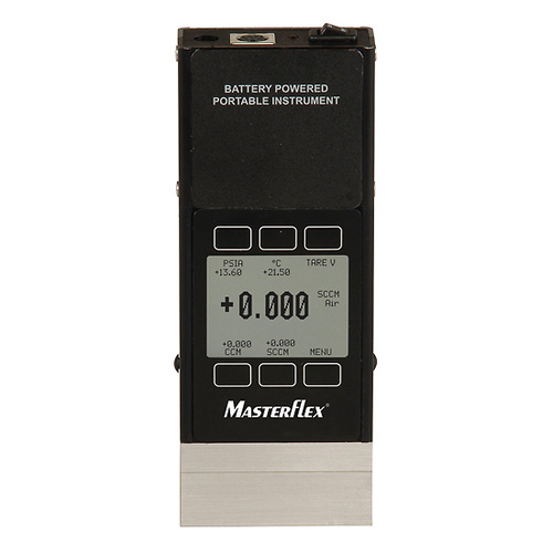 Masterflex® Gas Mass Flowmeter, Low Pressure Drop, Monochrome Display LCD with 0 to 5/12 to 30 VDC and RS-232 In/Out, 0 to 50 sccm