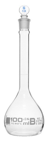 Eisco Glass Volumetric Flasks with Glass Stopper, ASTM Class B