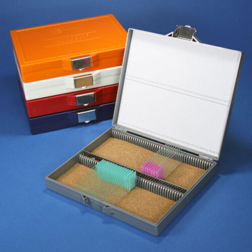 Microscope Slide Storage Boxes for 100 Slides, with Stainless Steel Lock, Globe Scientific
