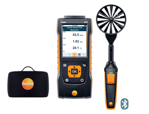 Air velocity and IAQ measuring instrument, testo 440, 100 mm vane kit with bluetooth, with internal memory and data export function; 100 mm vane probe with bluetooth, incl. temperature sensor; basic case for testo 440 and 1 probe