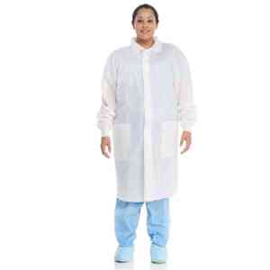HALYARD* BASIC* lab coat with-traditional-collar-and-knit-cuffs