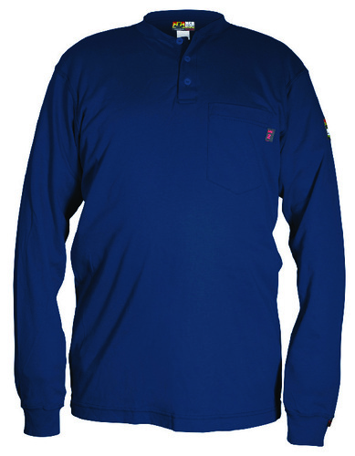 Flame Resistant Long Sleeve Henley Shirt with Max Comfort™ Material, Navy Blue, MCR Safety