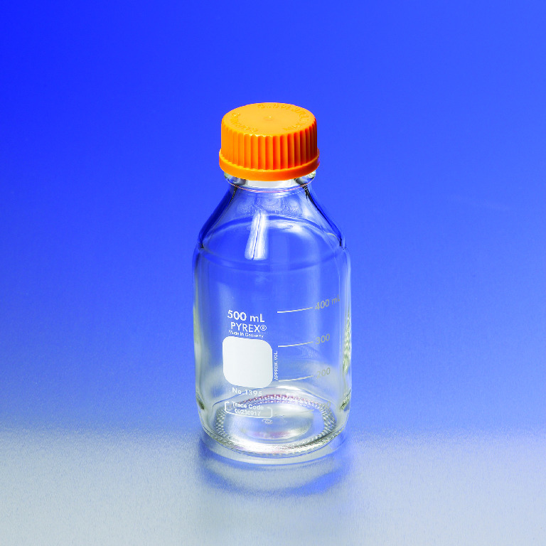 PYREX® Media/Storage Bottles, Narrow Mouth, Round, with Screw Cap, Corning
