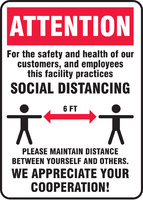Social Distance Signs; Attention for the Safety and Health of Customers and Employees, Accuform®