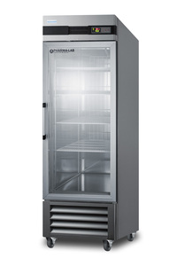 Medical laboratory series refrigerator with glass doors and casters, 23 cu.ft.