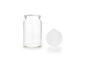 25 ml snap cap vial ND28, 50×30 mm, clear glass, 1st hydrolytic class; with 28 mm PE snap cap, transparent, closed top
