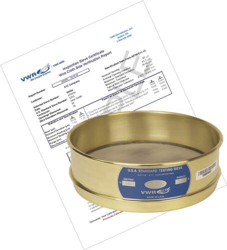 VWR® Pre-Certified Inspection Grade 8" Test Sieves, Brass and Stainless Steel