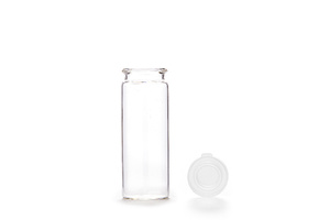 40 ml snap cap vial ND28, 80×30 mm, clear glass, 1st hydrolytic class; with 28 mm PE snap cap, transparent, closed top