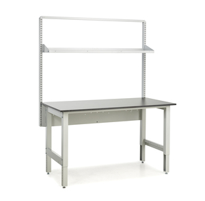 VWR 4-leg lab bench with phenolic top, single bay uprights, one shelf