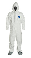 DuPont™ Tyvek® 400 Coveralls with Respirator Hood and Attached Skid Resistant Boots, Comfort Fit Design