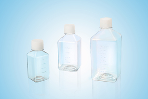 Individually packed square PET media bottles, sterile
